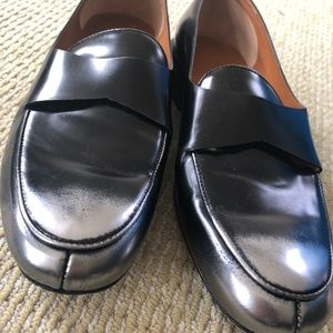 Loafers silver grey and black , leather